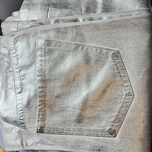 Zara Metallic Silver Foil Jean Ultra High Waist Straight Wide A Blogger Fav! - Picture 11 of 16